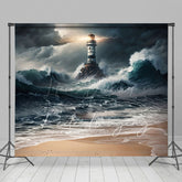 Lofaris Natural Ocean Waves Stormy Lighthouse Photo Backdrop